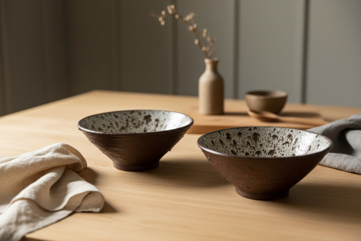 Zestaw dwóch mis ceramicznych - brązowa kamionka