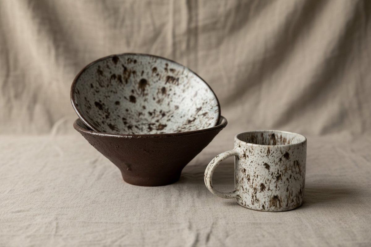 Zestaw dwóch mis ceramicznych - brązowa kamionka