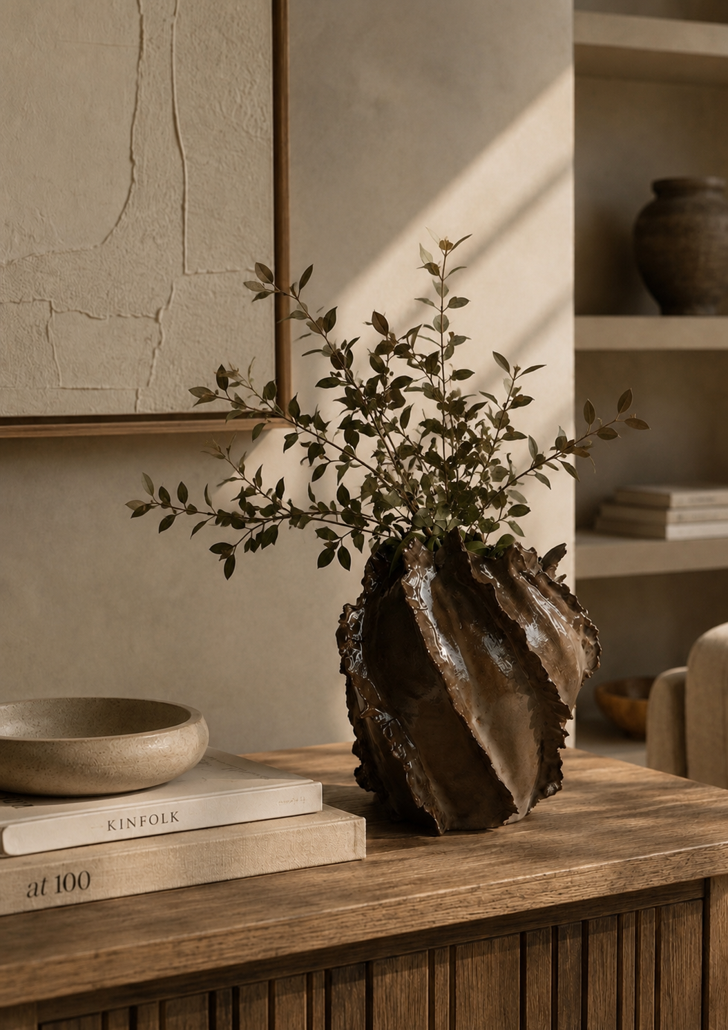Wazon ceramiczny brązowy ręcznie toczony z kamionki