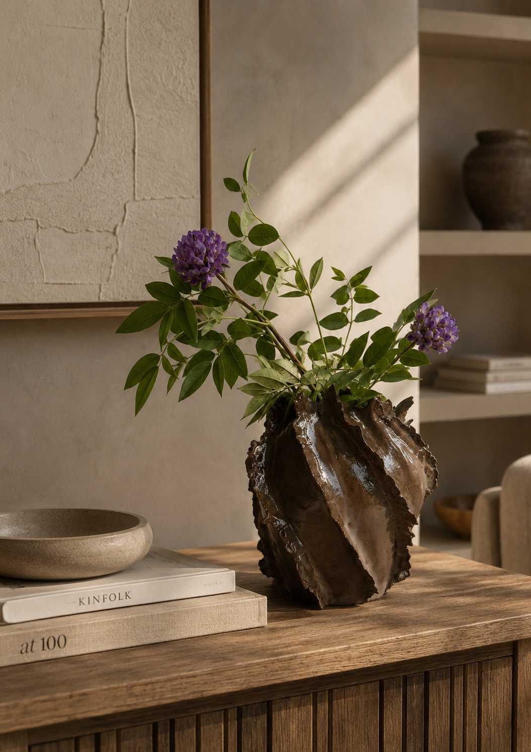 Wazon ceramiczny brązowy ręcznie toczony z kamionki