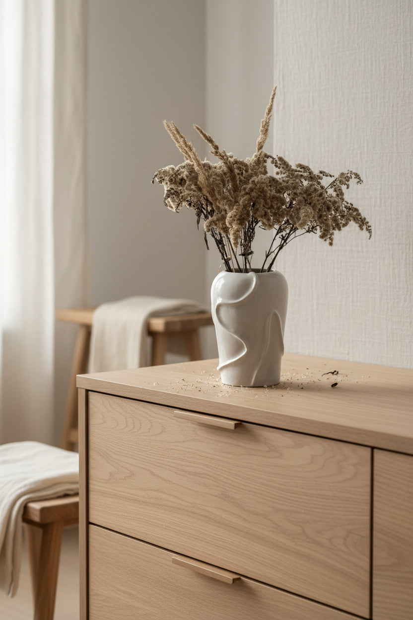 Wazon ceramiczny biały linia - ręcznie toczony z kamionki